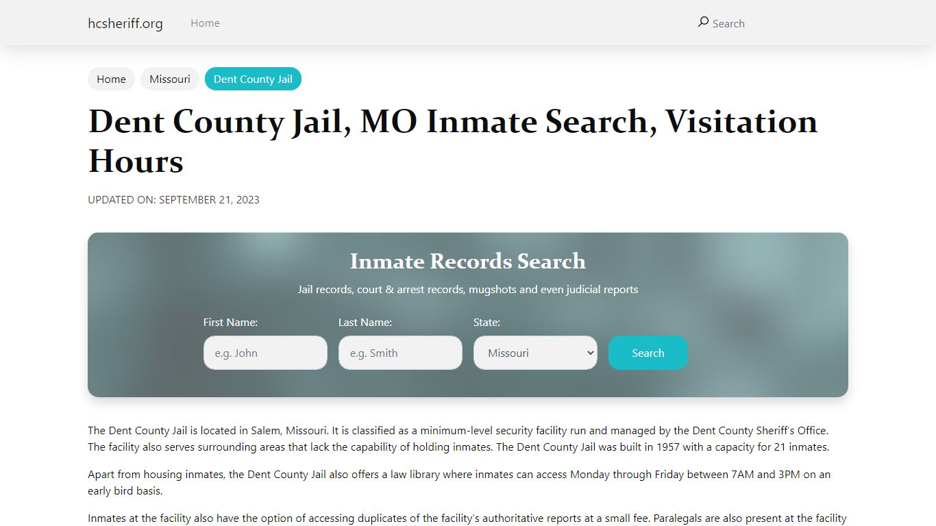 Dent County Jail, MO Inmate Search, Visitation Hours